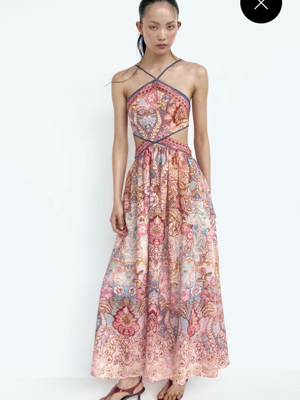 H&M Pink Multi Floral Halter Cutout Maxi Dress